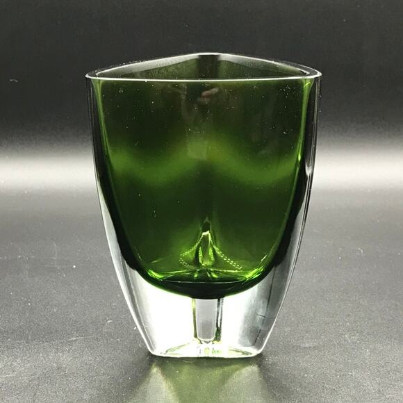 Vintage Mid-Century Modern Kronos Art Crystal Green Glass Vase Made in Poland - Picture 1 of 8
